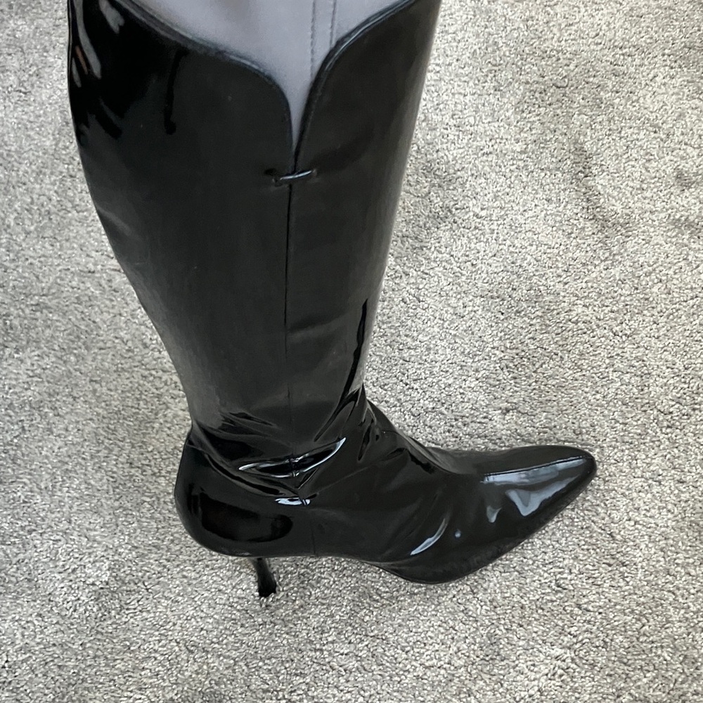 Stuart Weitzman Black Patent Leather Knee-High Stiletto Boots - Picture 14 of 16